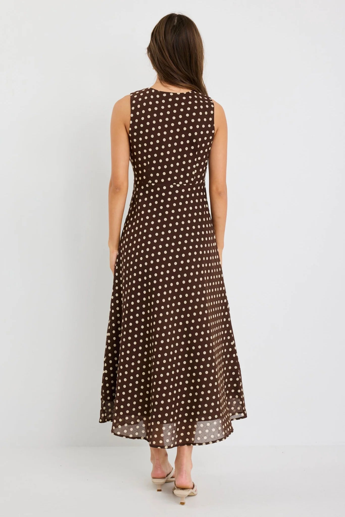 Infinity Chocolate Polka Dot Bias Midi Dress