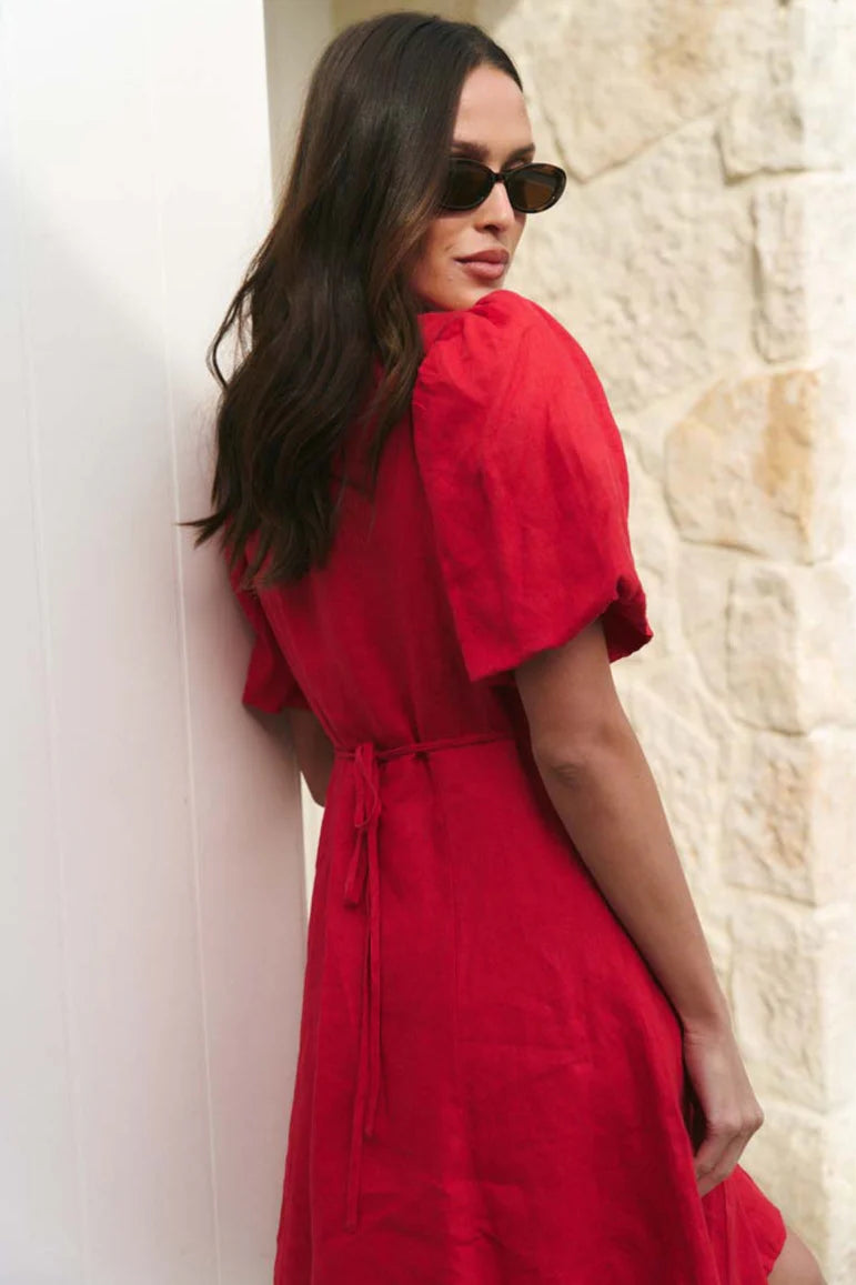Adelaide Cherry Linen Mini Dress