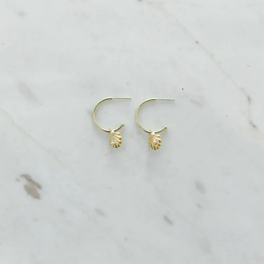 Super She Shell Hoop Studs Gold