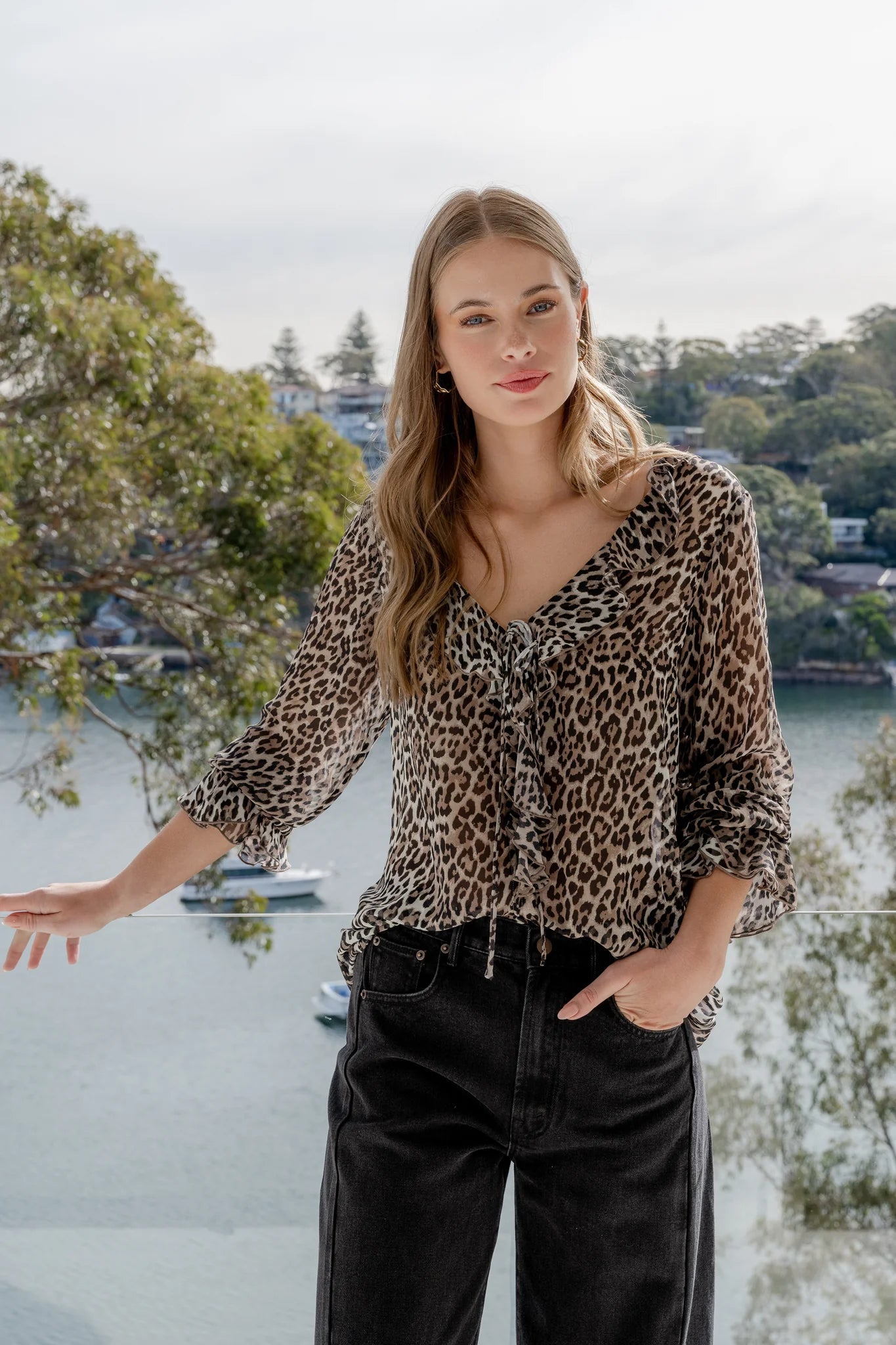 Bohemian Leopard Georgette Frill Front Top
