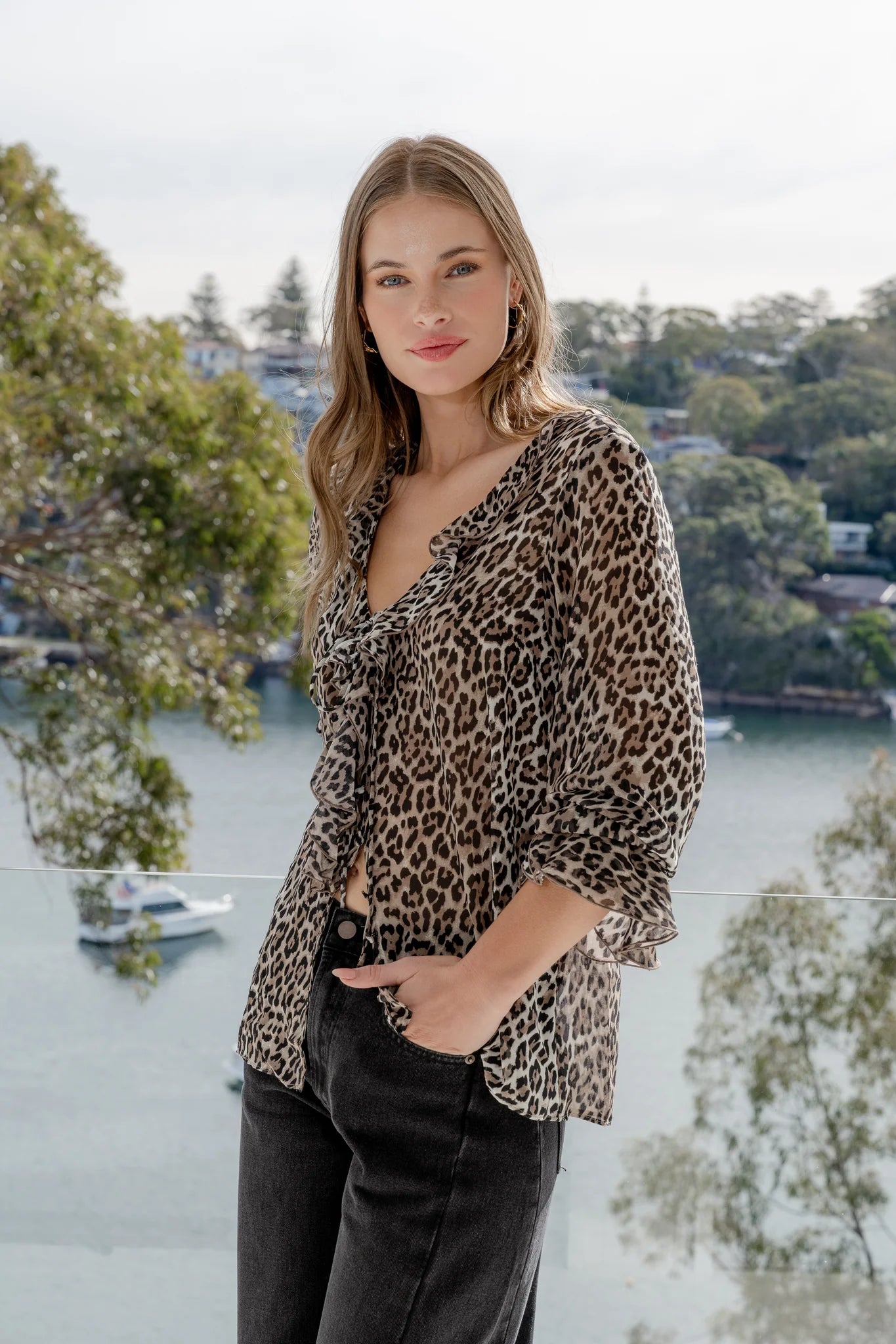 Bohemian Leopard Georgette Frill Front Top