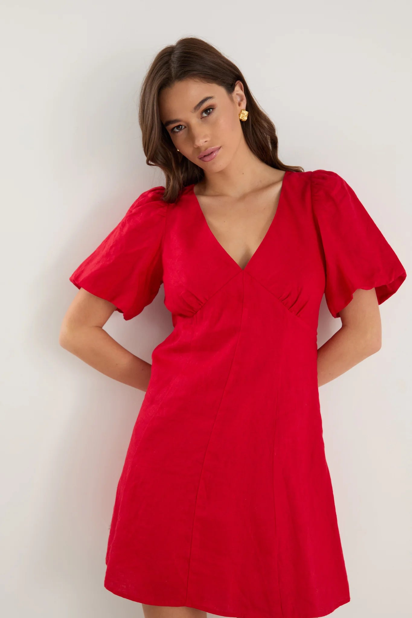 Adelaide Cherry Linen Mini Dress