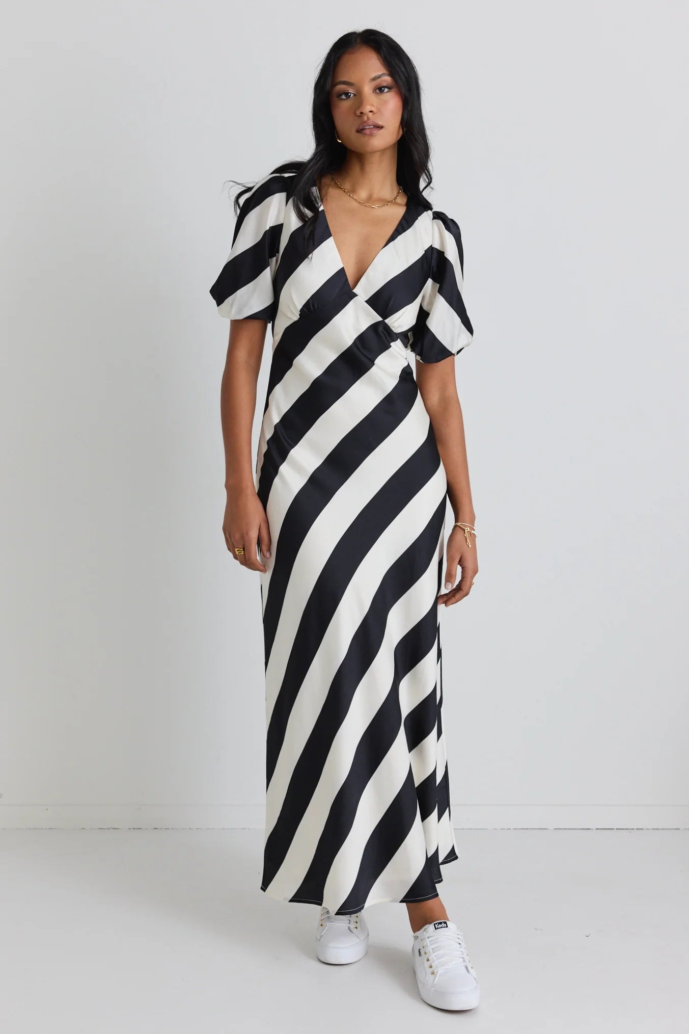 Amora Stripe Bias Midi Dress