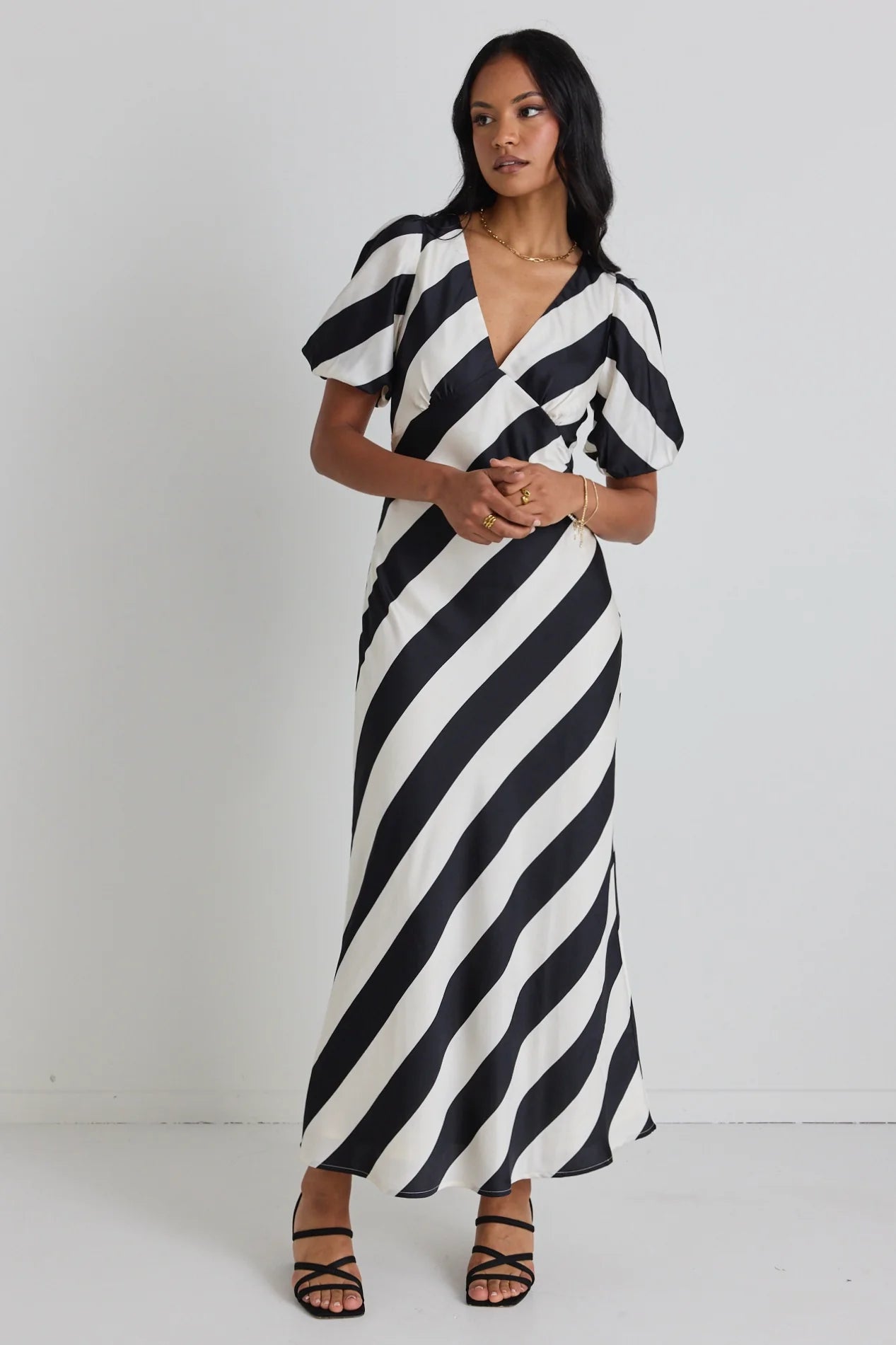 Amora Stripe Bias Midi Dress