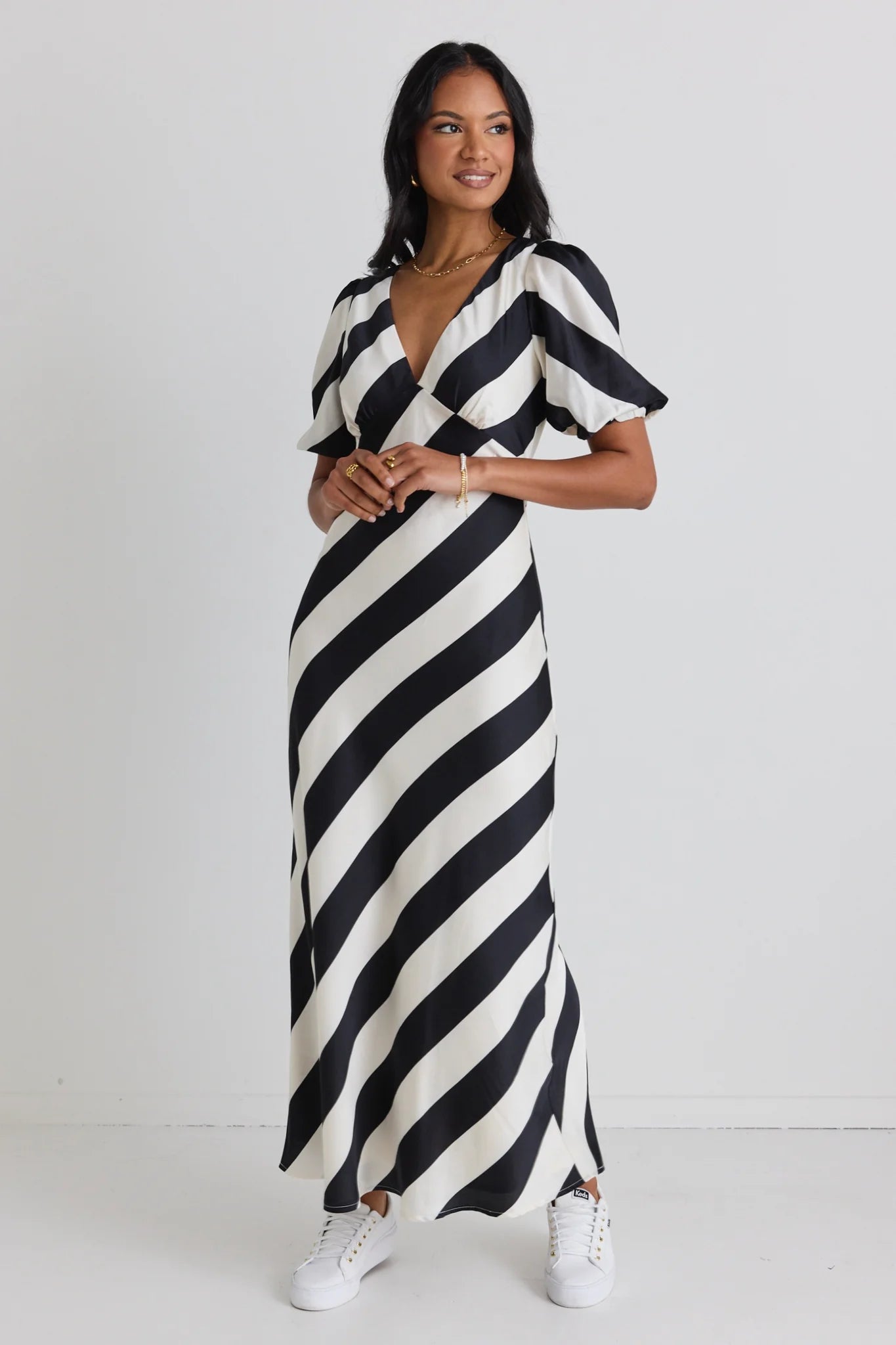 Amora Stripe Bias Midi Dress