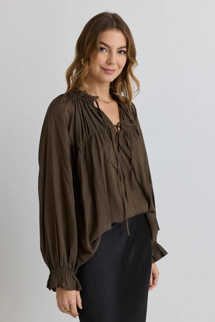 Artist LS Tie Front Top Olive