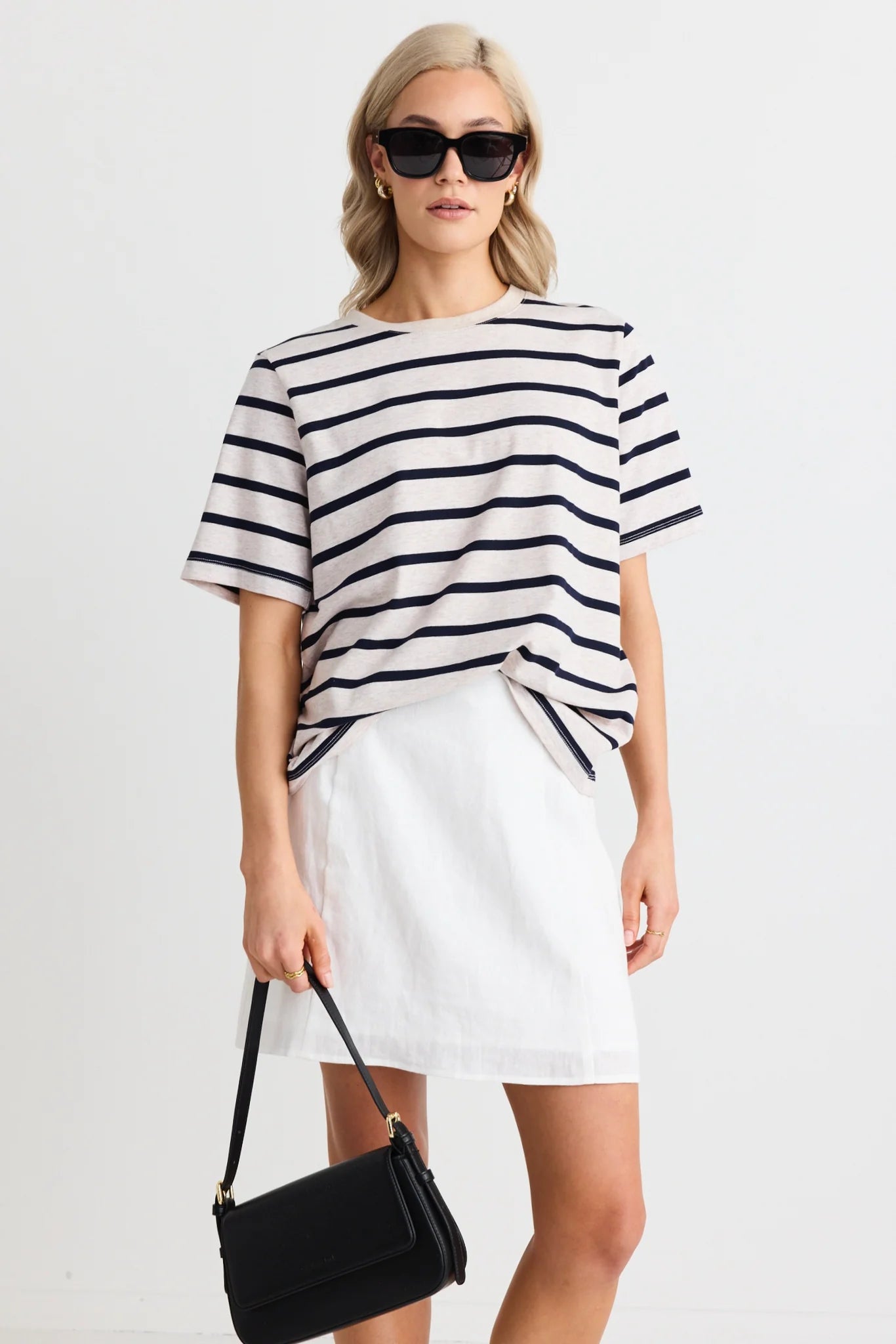 Binding Boxy Fit Ecru/Navy Stripe Tee