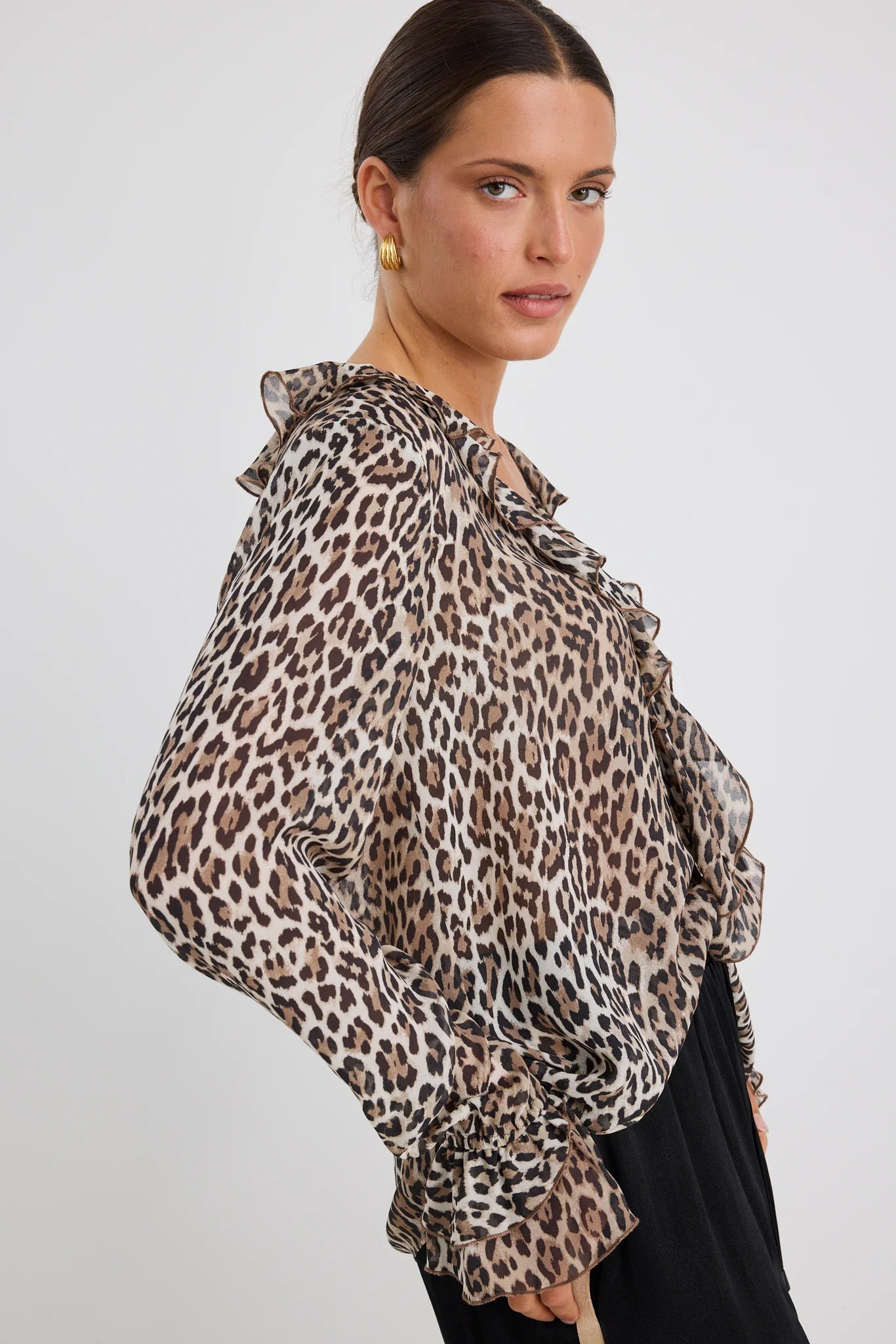 Bohemian Leopard Georgette Frill Front Top