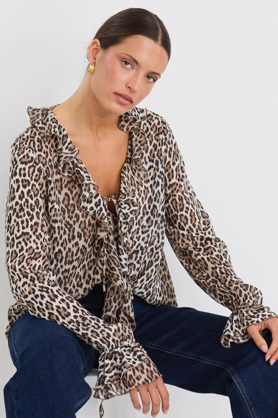 Bohemian Leopard Georgette Frill Front Top
