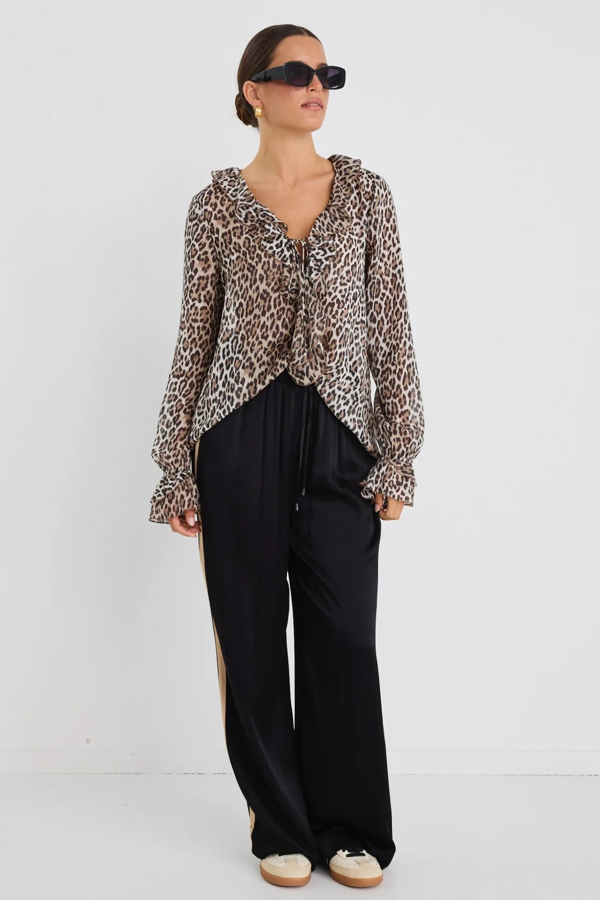 Bohemian Leopard Georgette Frill Front Top