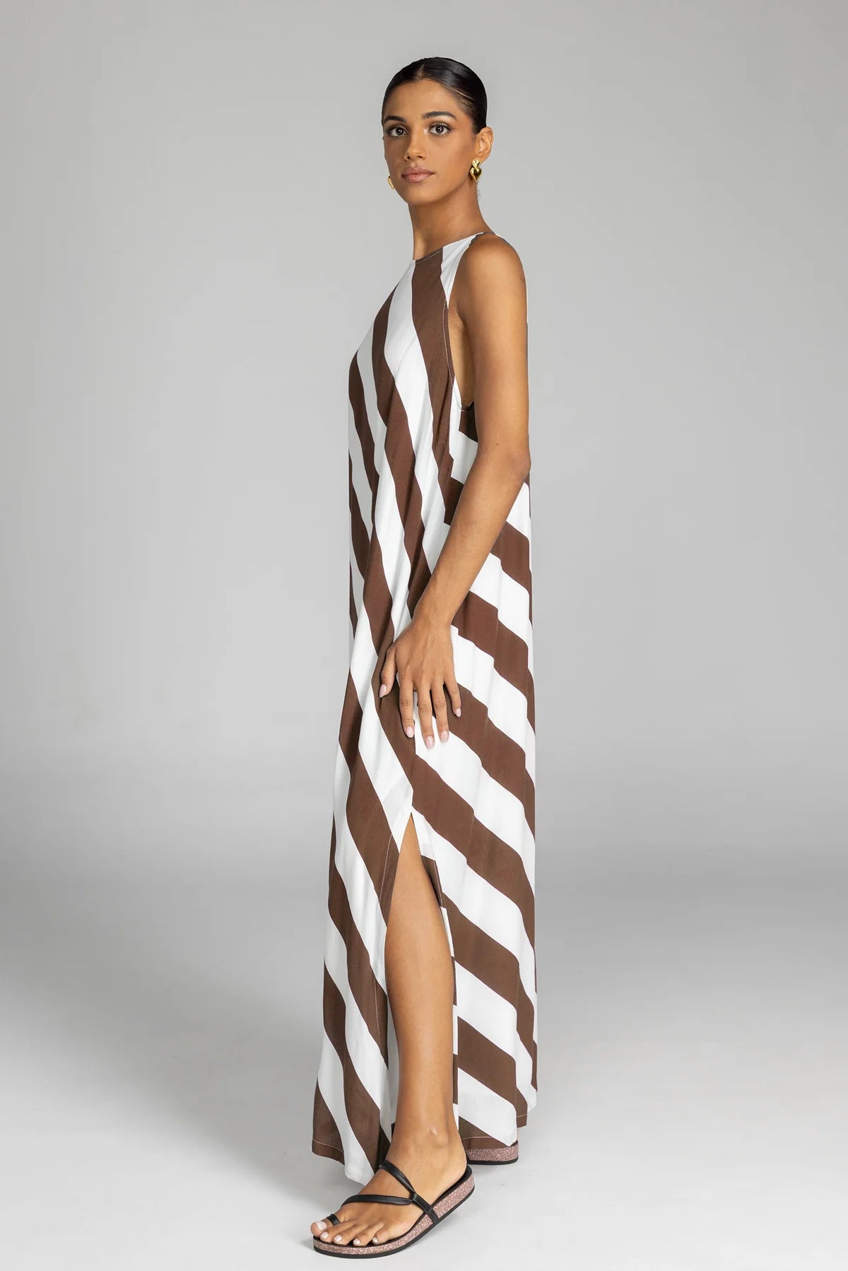 Finally Here Dress Chocolate/White Stripe