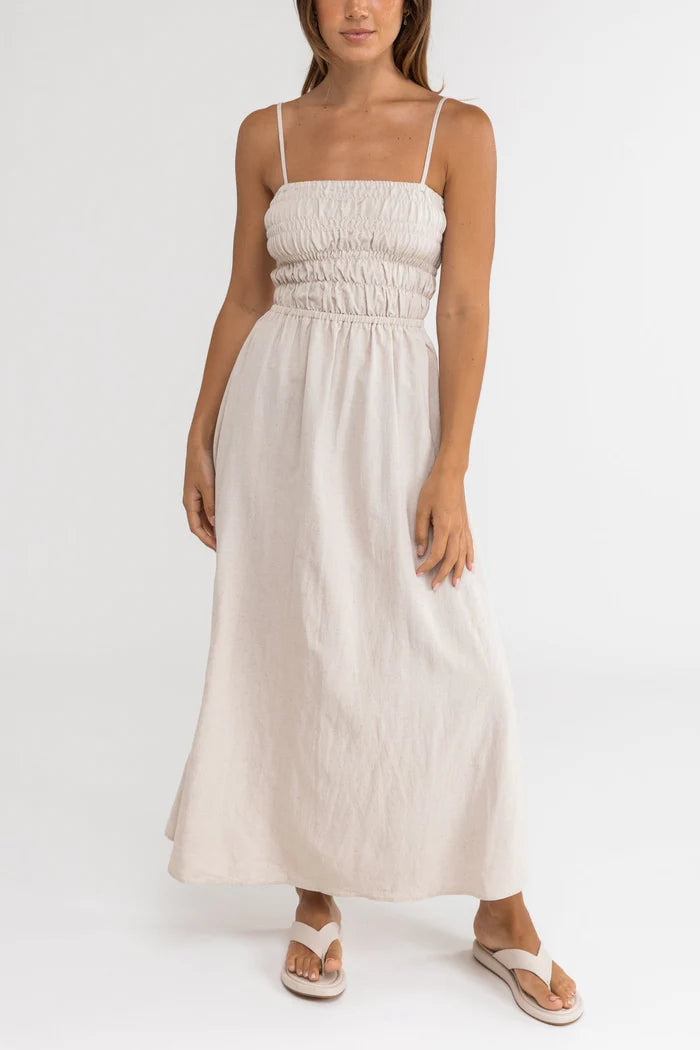 Classic Shirred Midi Dress