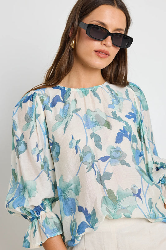 Candid Blue Cream Floral Top