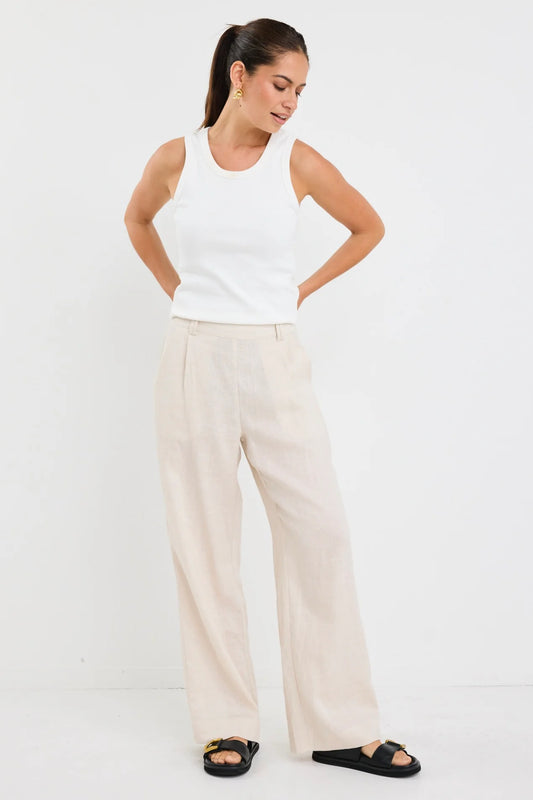 Bestow Elastic Back Wide Leg Pants Pumice