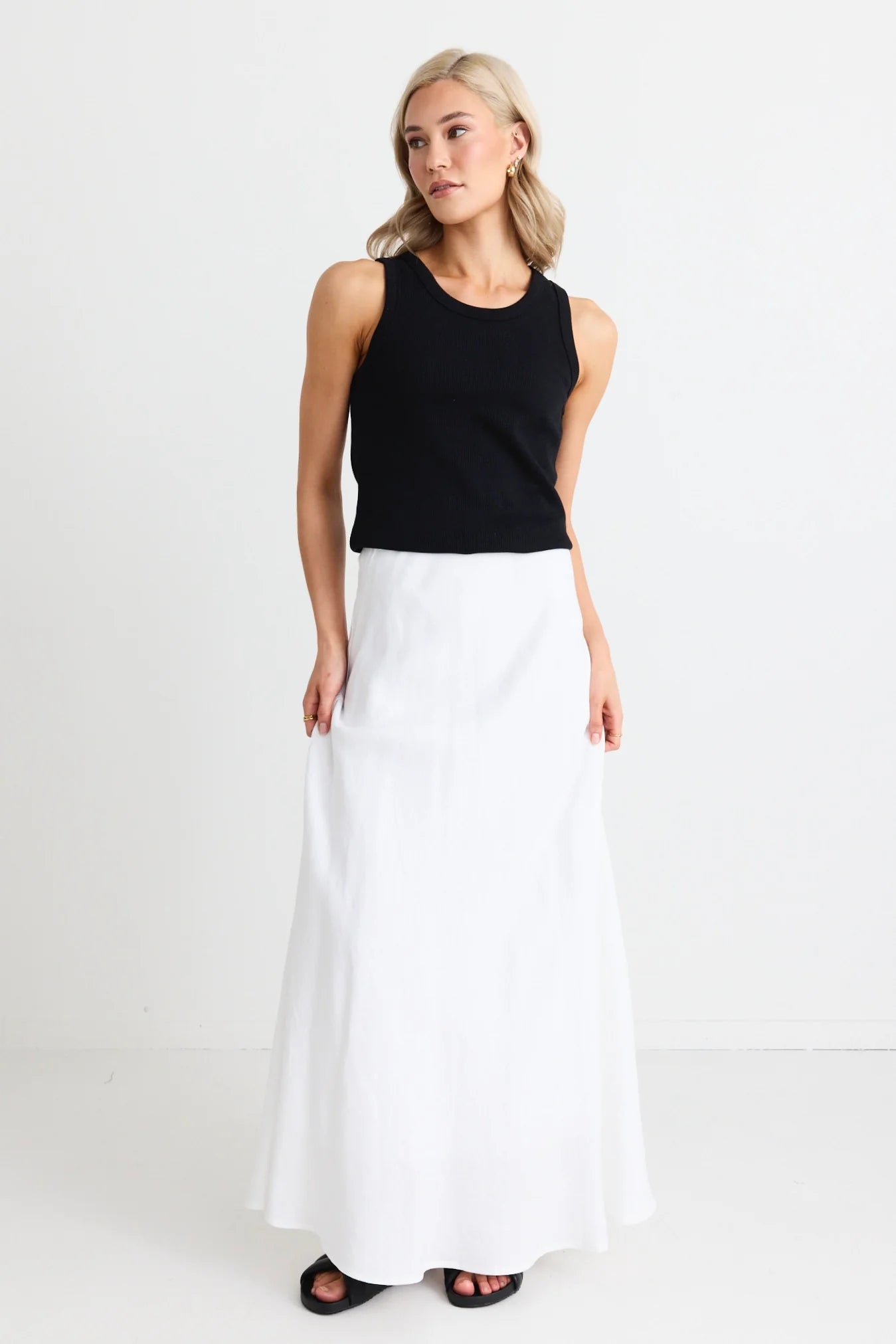 Lagos White Linen Floaty Bias Skirt