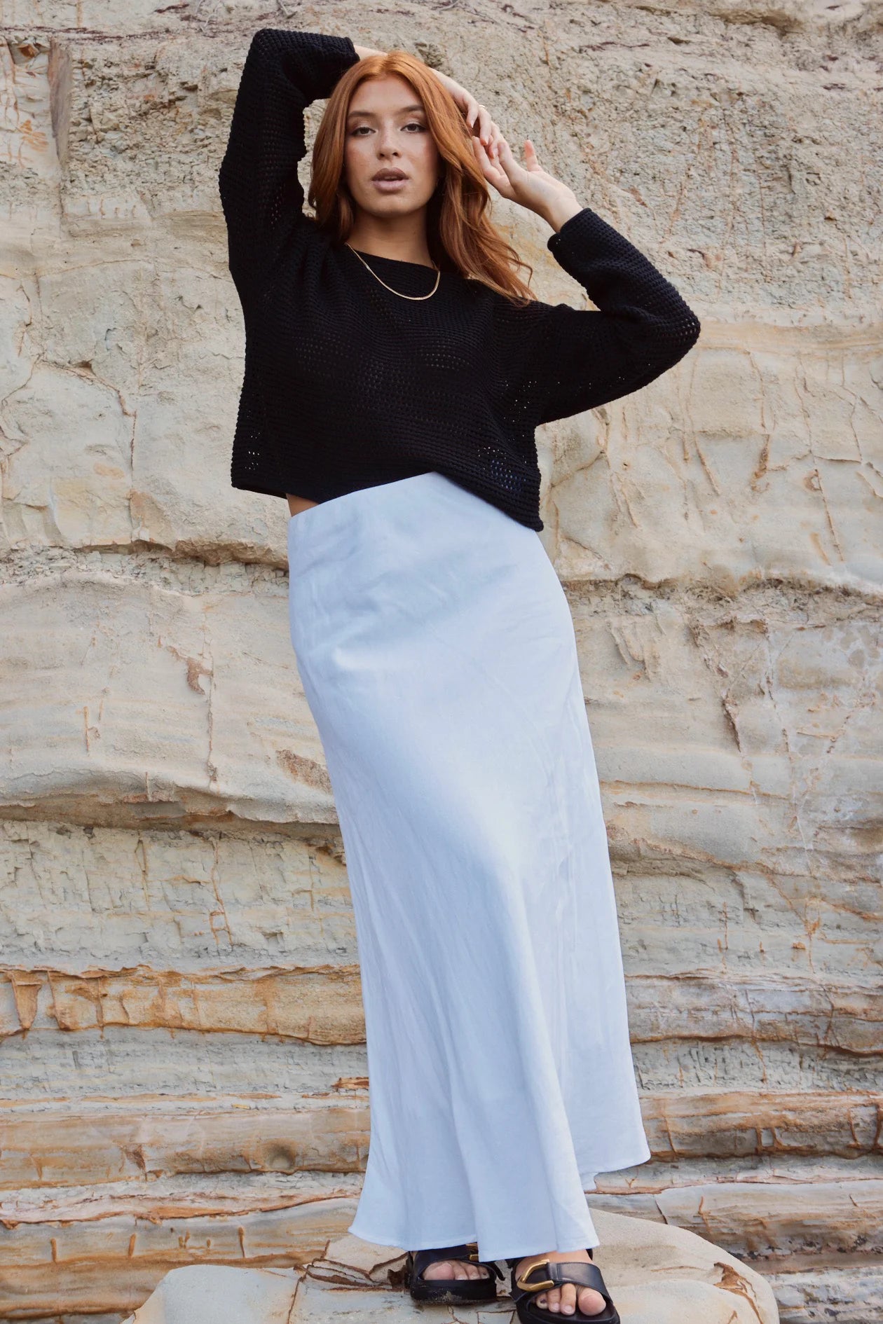 Lagos White Linen Floaty Bias Skirt