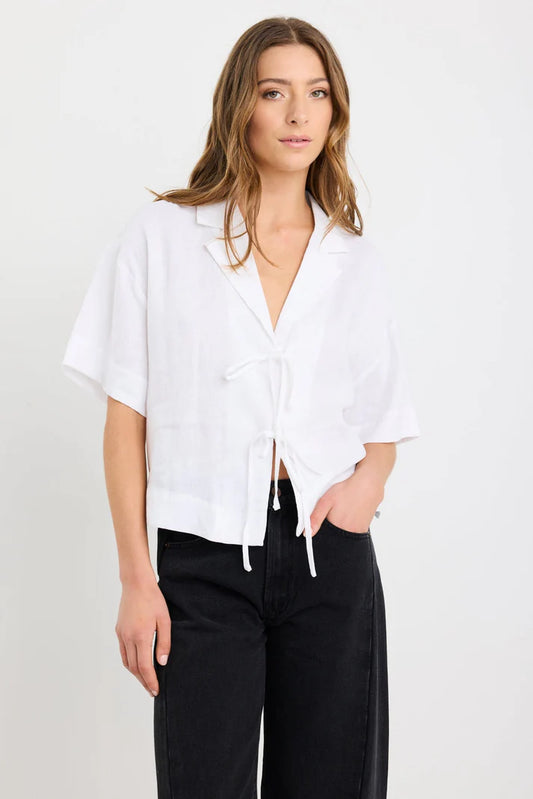 Fasting Linen Tie Front Shirt Ivory