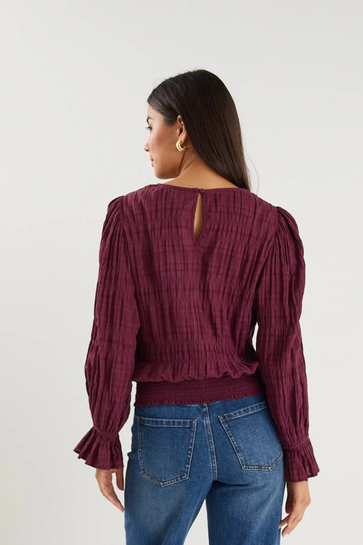 Imagine Shirred Frill Top Burgundy