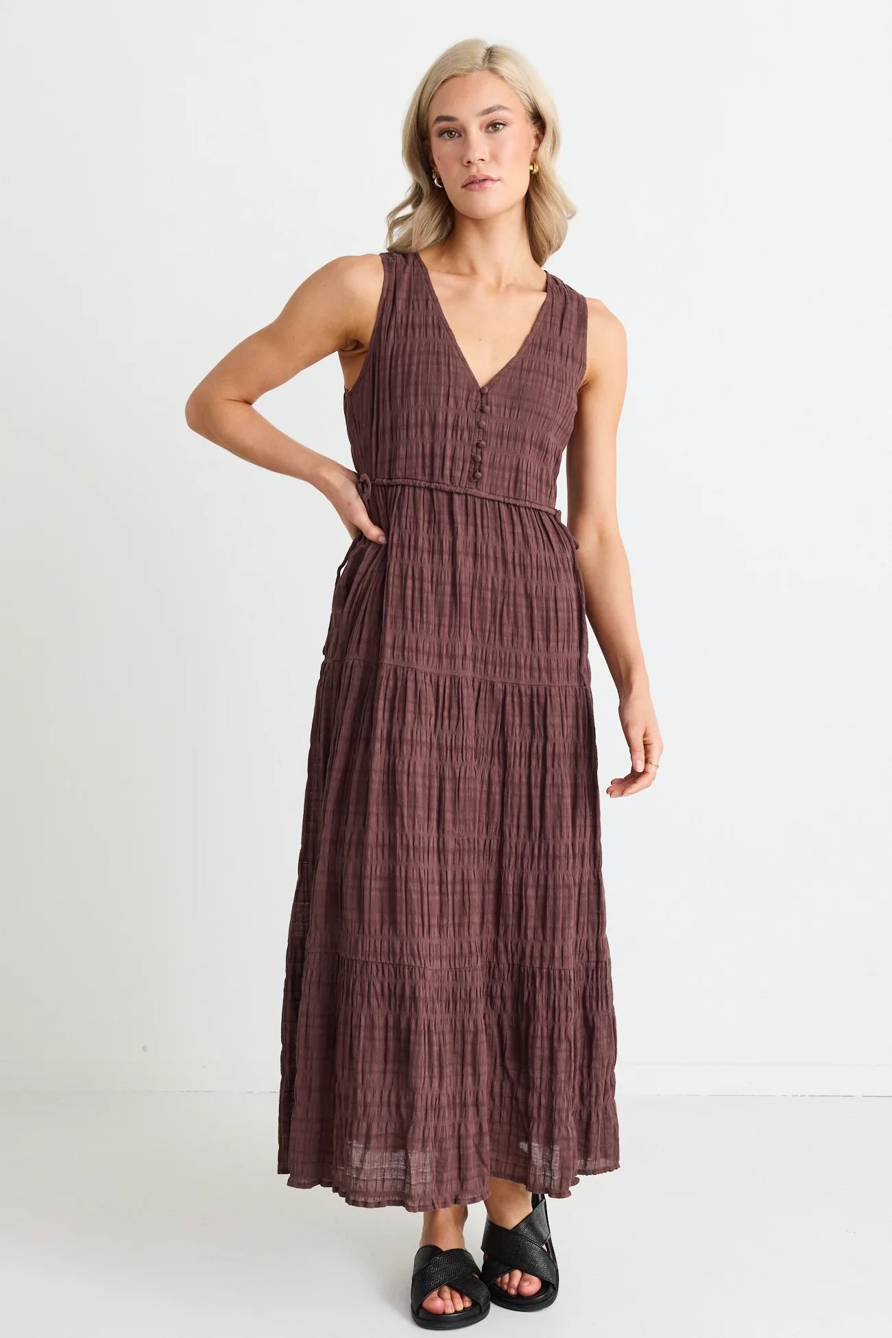 Flora Tiered Maxi Dress Chocolate