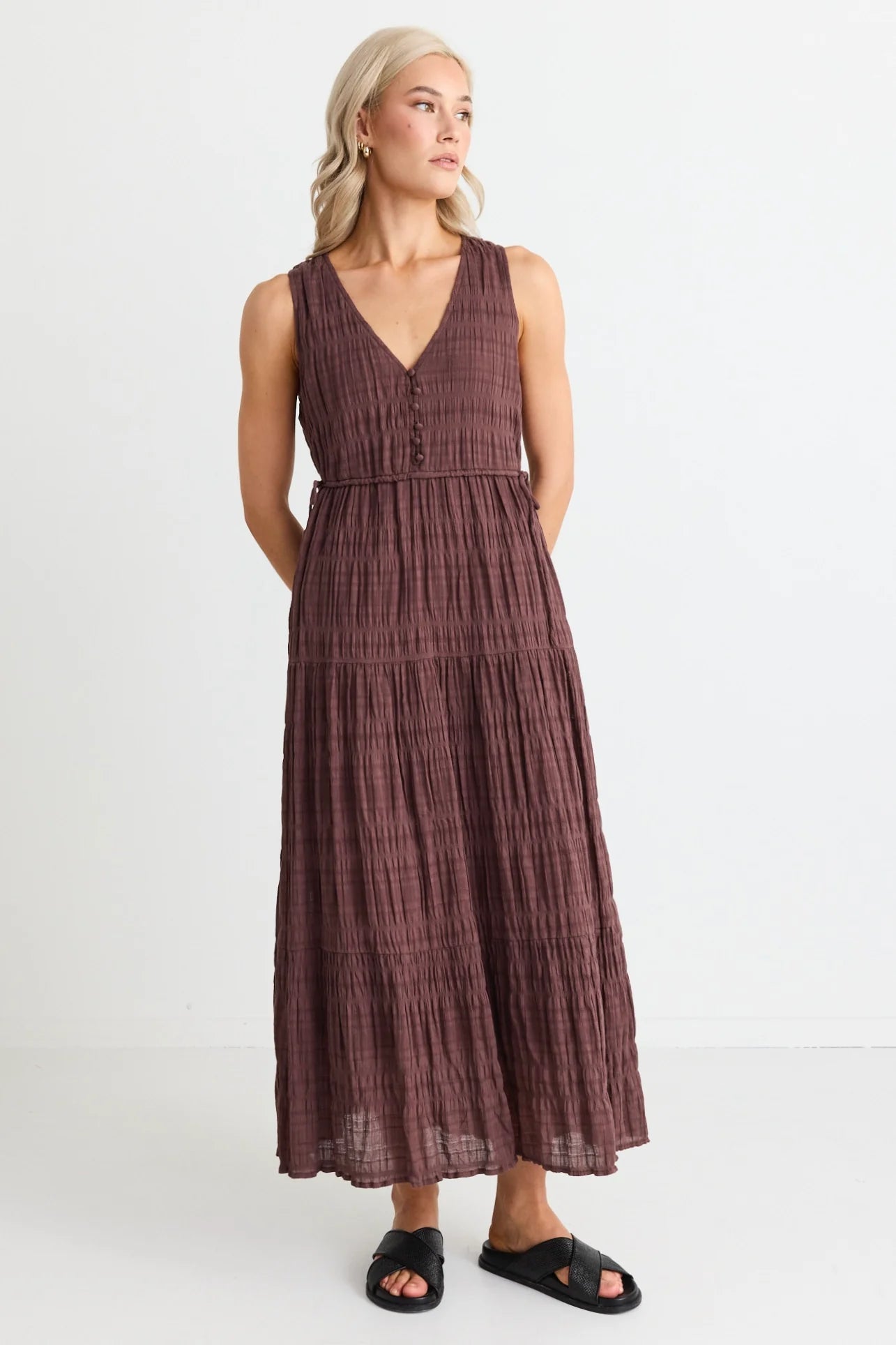 Flora Tiered Maxi Dress Chocolate