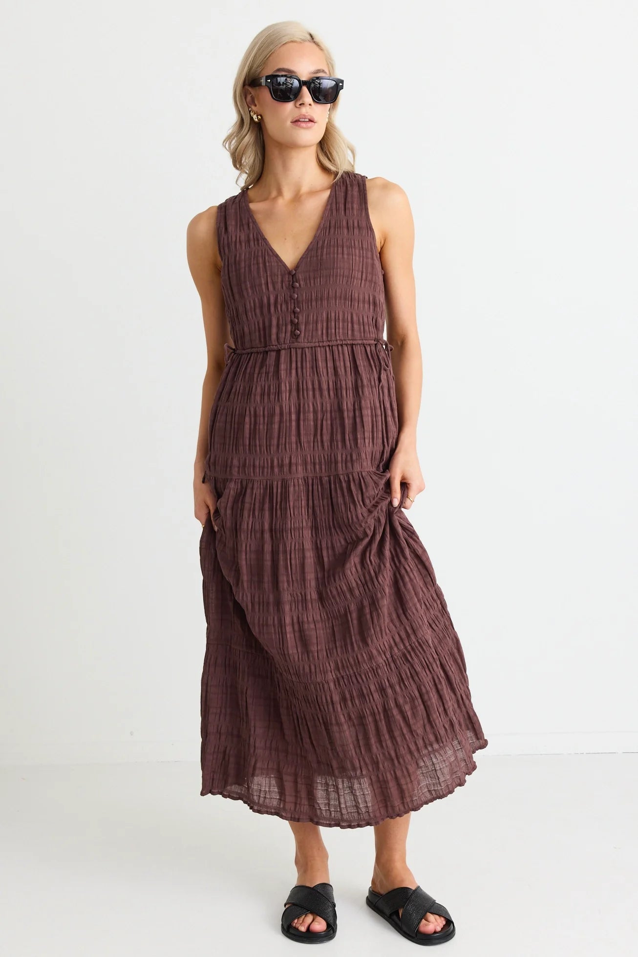 Flora Tiered Maxi Dress Chocolate