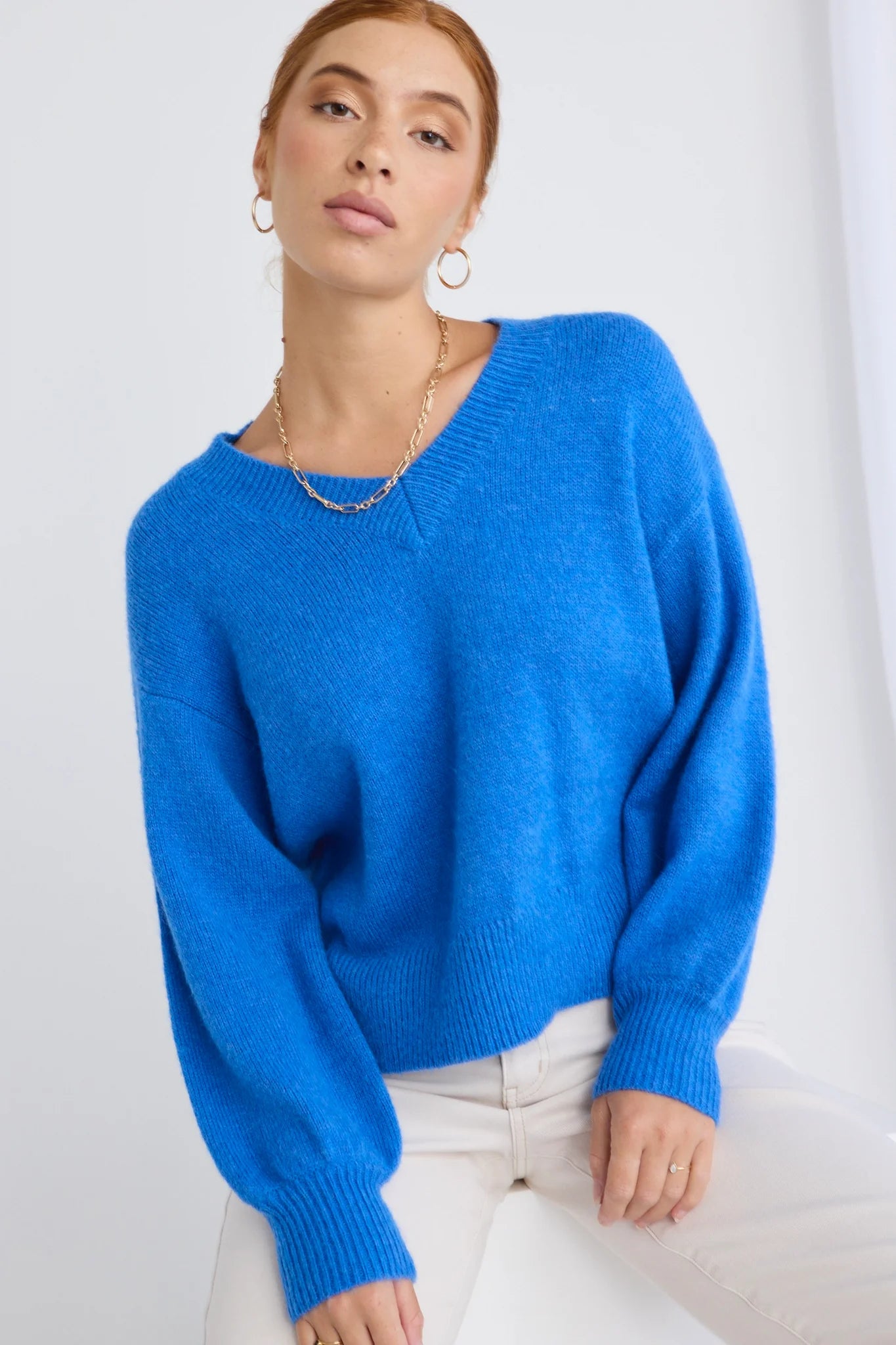 Harvest Azure Blue V Neck Jumper