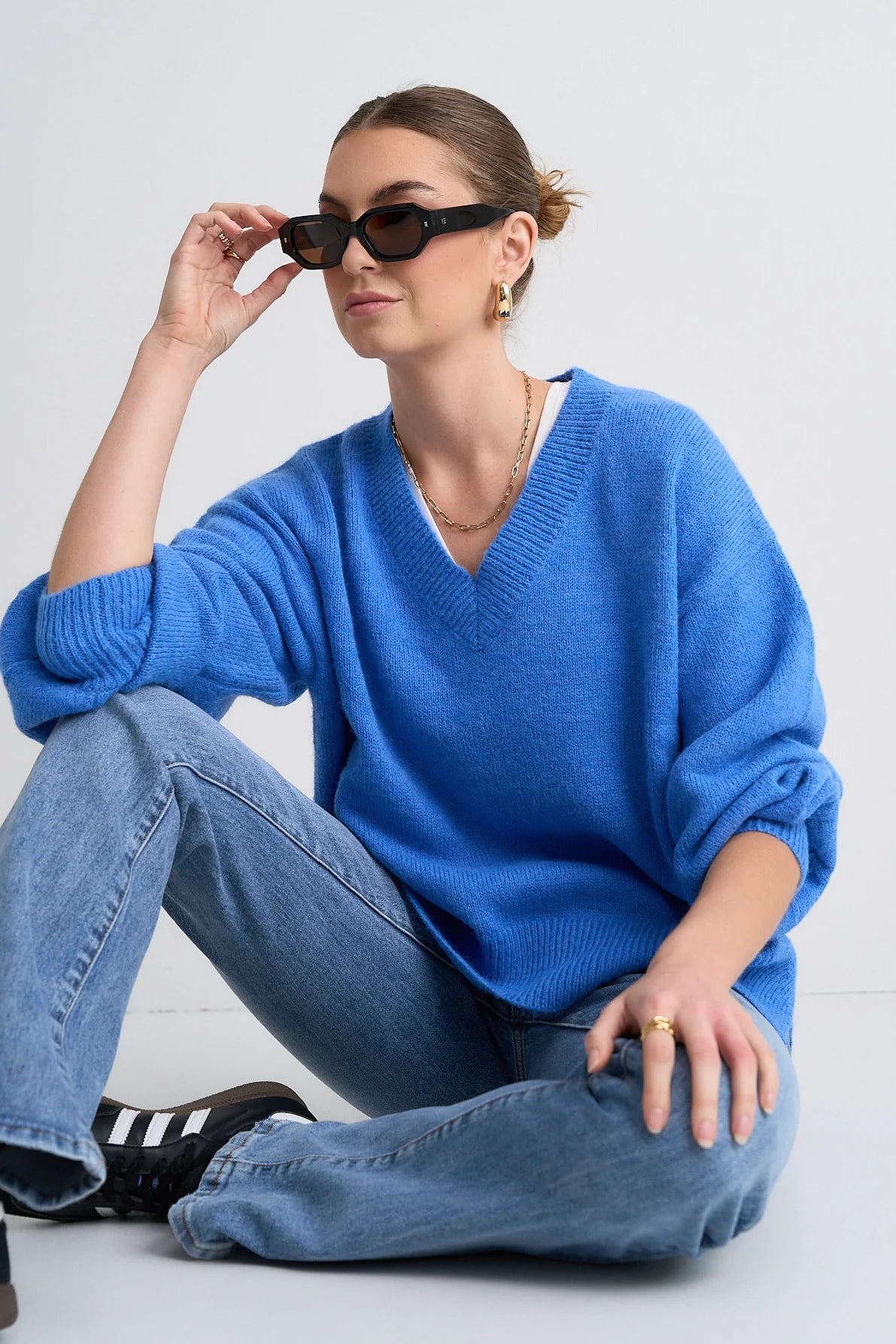 Harvest Azure Blue V Neck Jumper