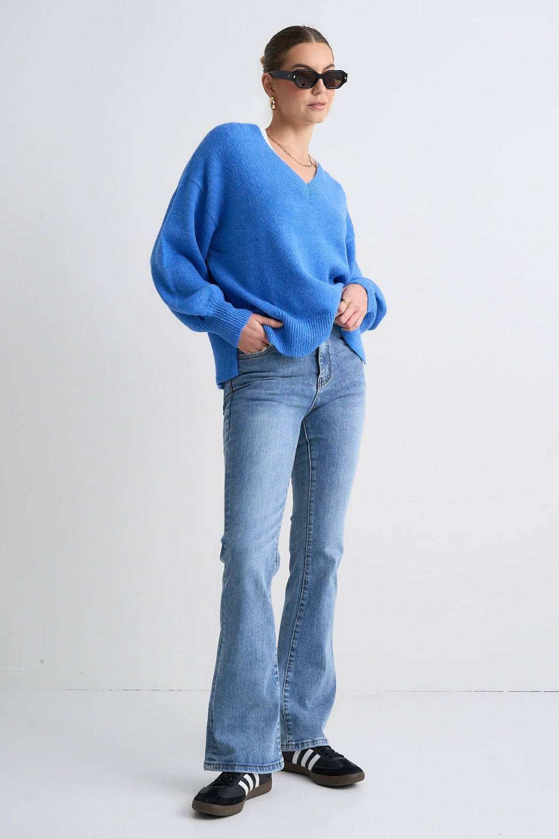 Harvest Azure Blue V Neck Jumper