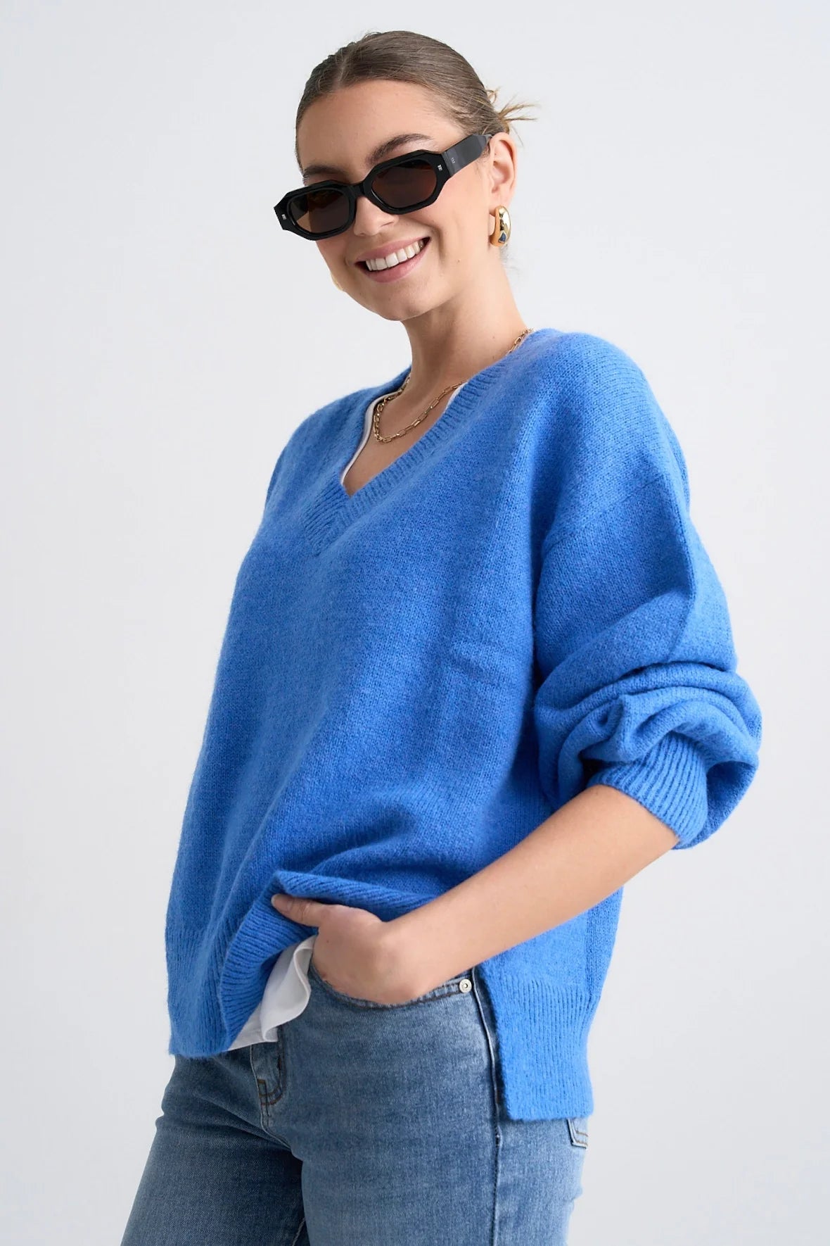 Harvest Azure Blue V Neck Jumper