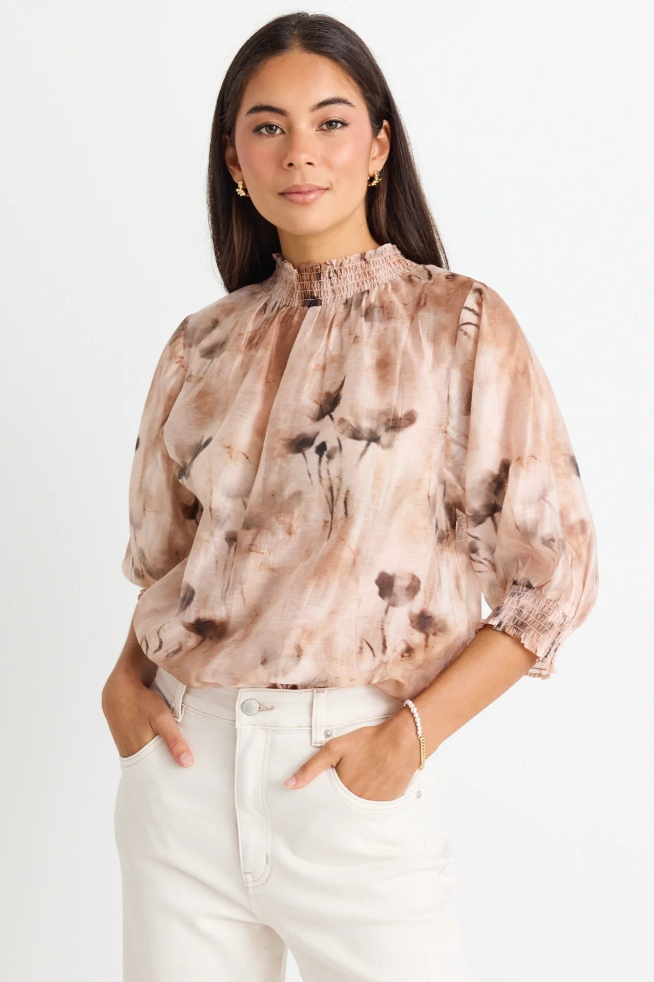 Influential Choc Faded Floral Top