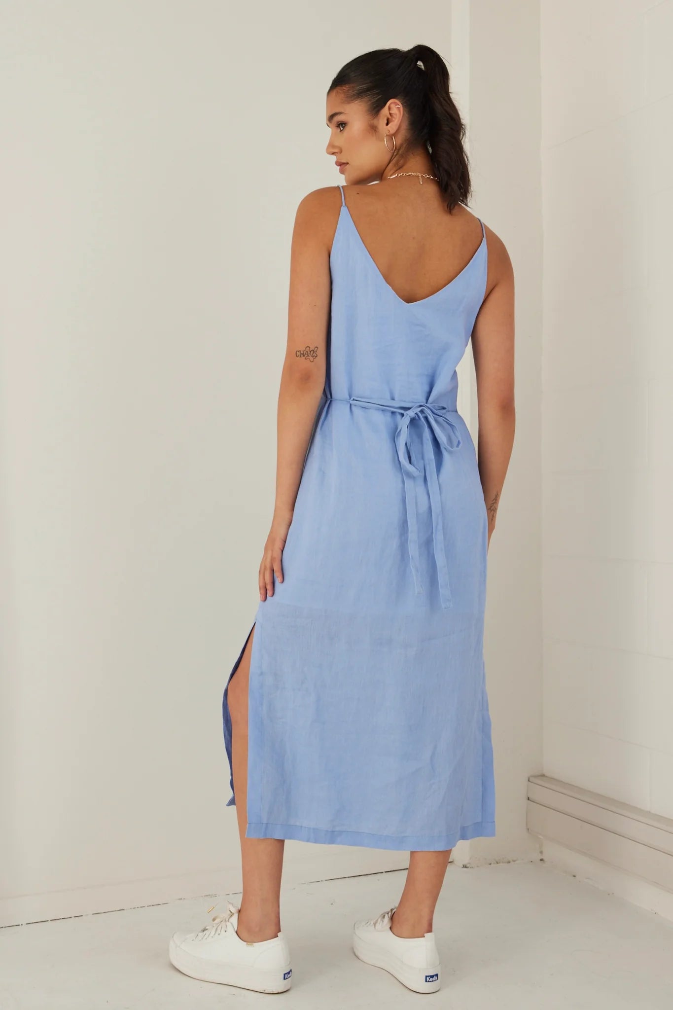 Lulu Linen Strappy Dress Blue