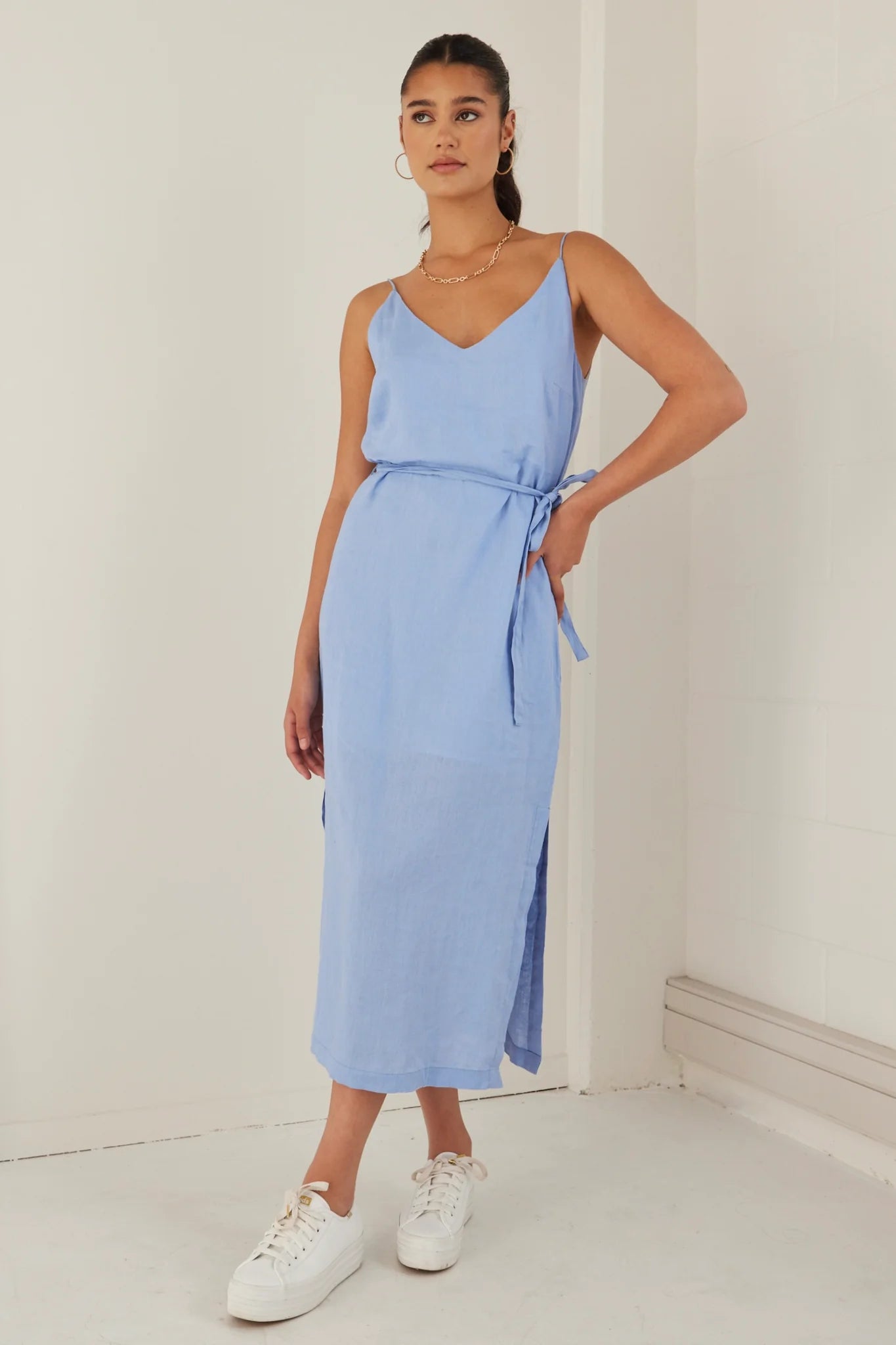 Lulu Linen Strappy Dress Blue