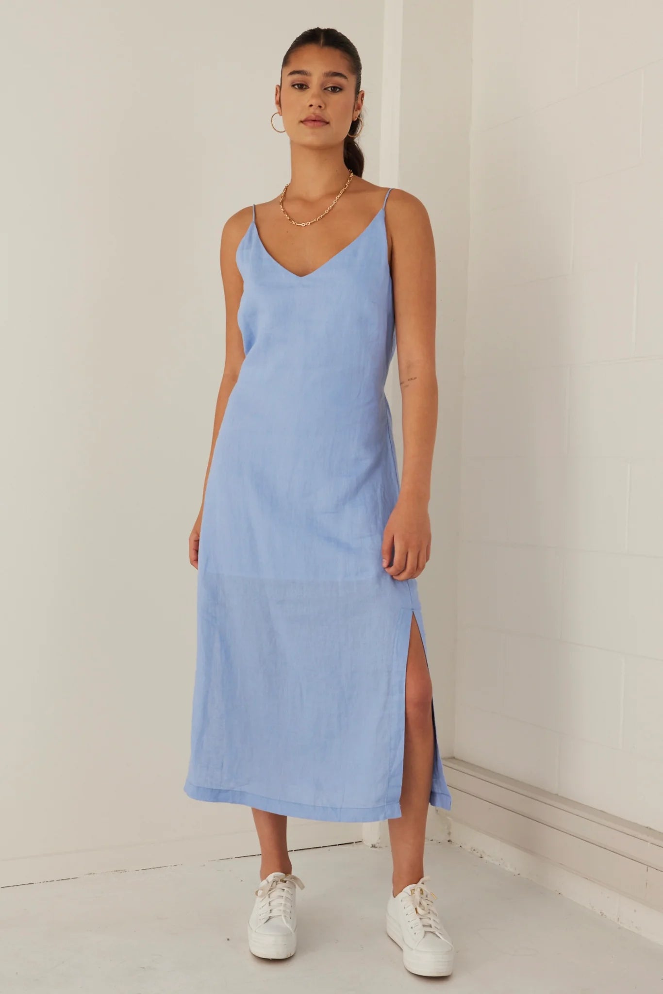 Lulu Linen Strappy Dress Blue