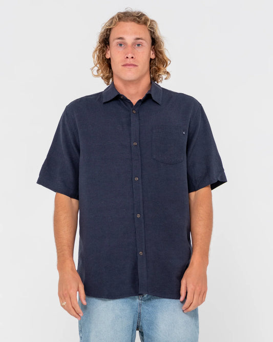 Overtone S/S Linen Shirt Navy Blue