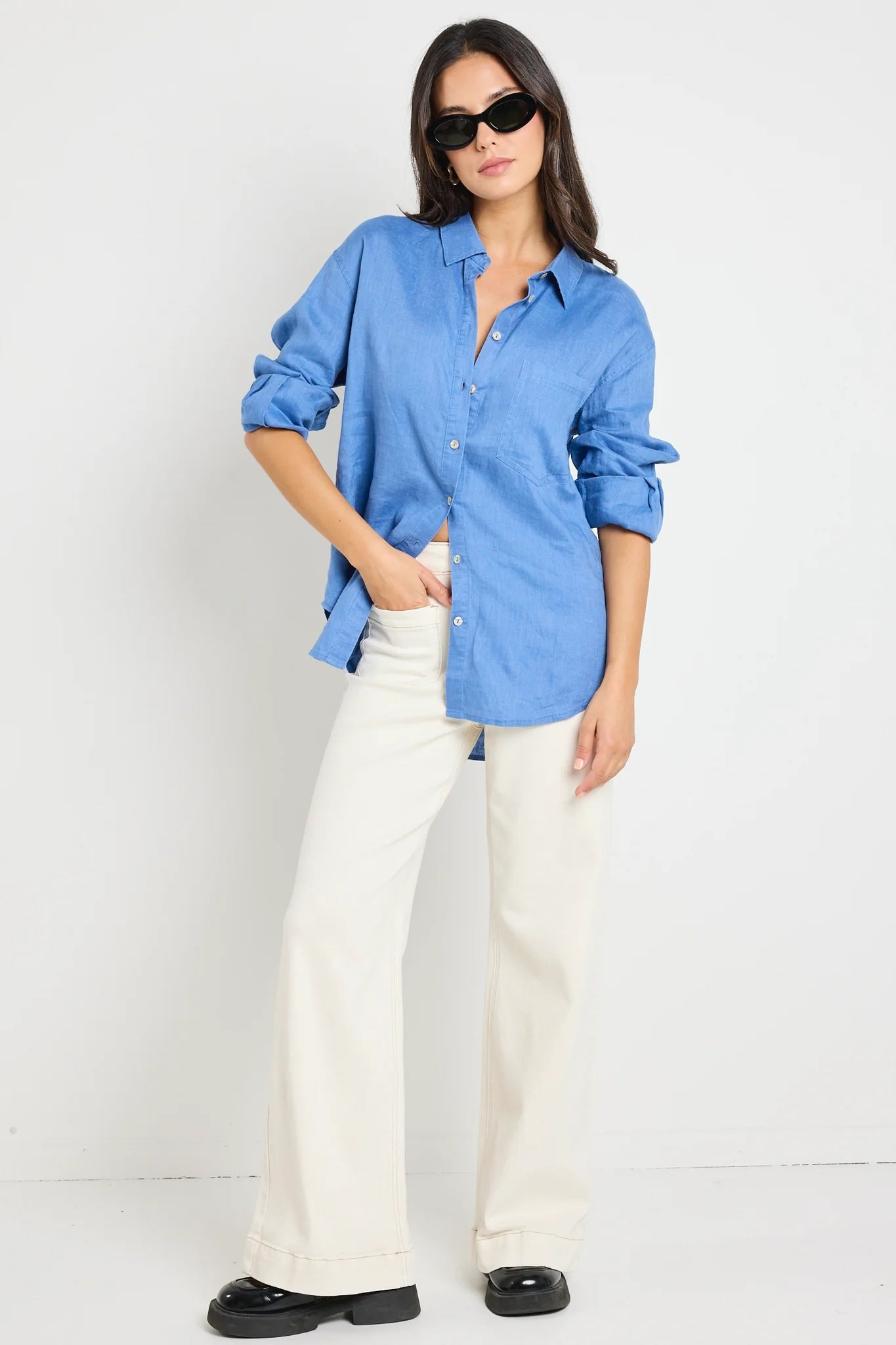 Optimum Linen Oversized Shirt True Blue