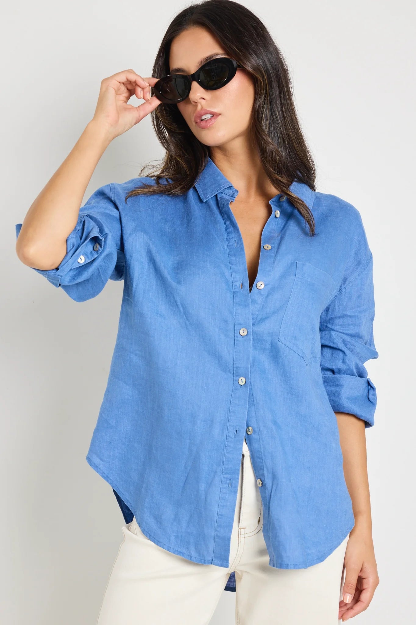 Optimum Linen Oversized Shirt True Blue