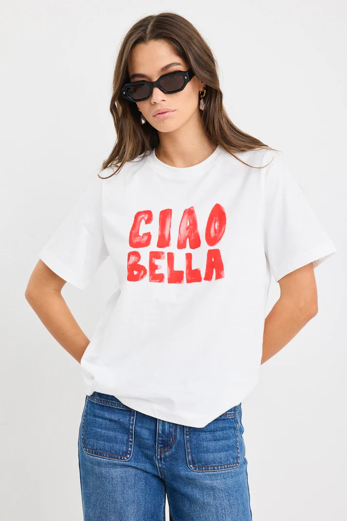 Paradise Ciao Print Ivory Boxy Tee