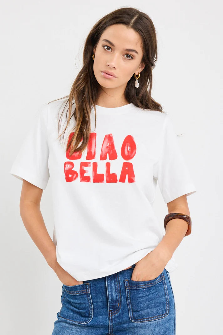 Paradise Ciao Print Ivory Boxy Tee