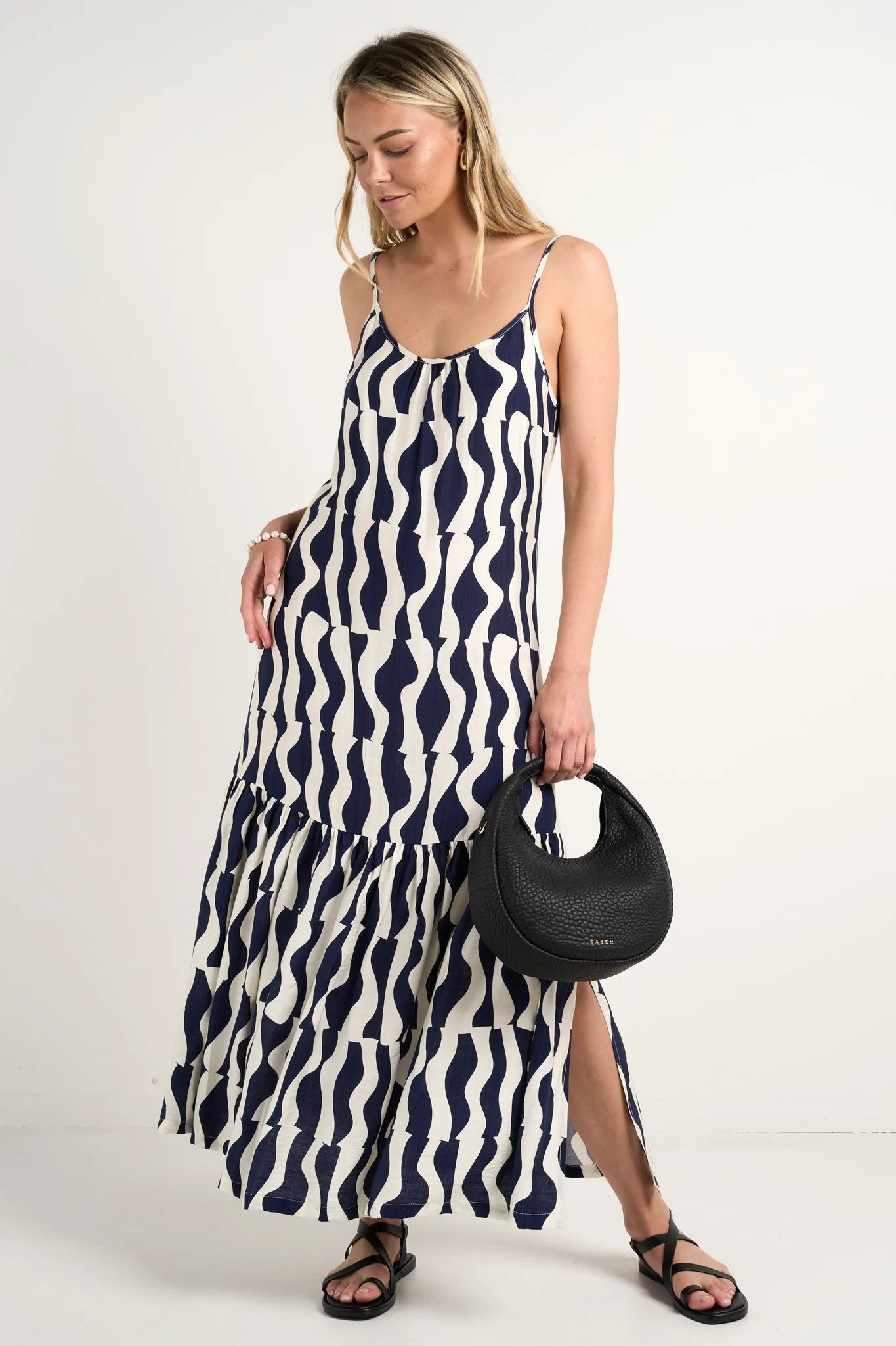 Ink Geo Tiered Midi Dress