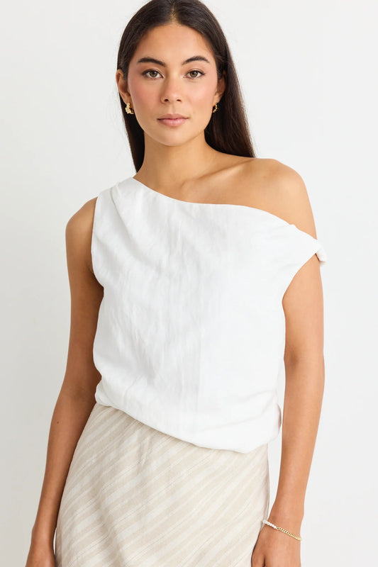 Revered Linen Blend Off Shoulder Top Ivory