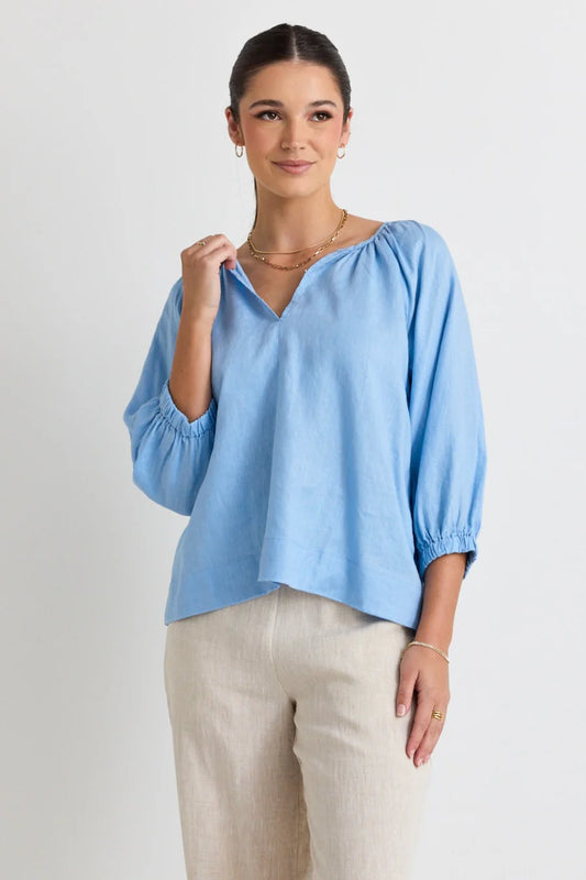 Revolutionary Linen LS Top Blue