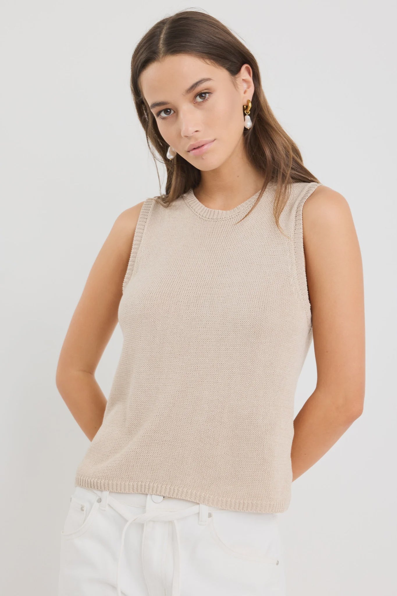Salute Sand Relaxed Sleeveless Knit Tank Top