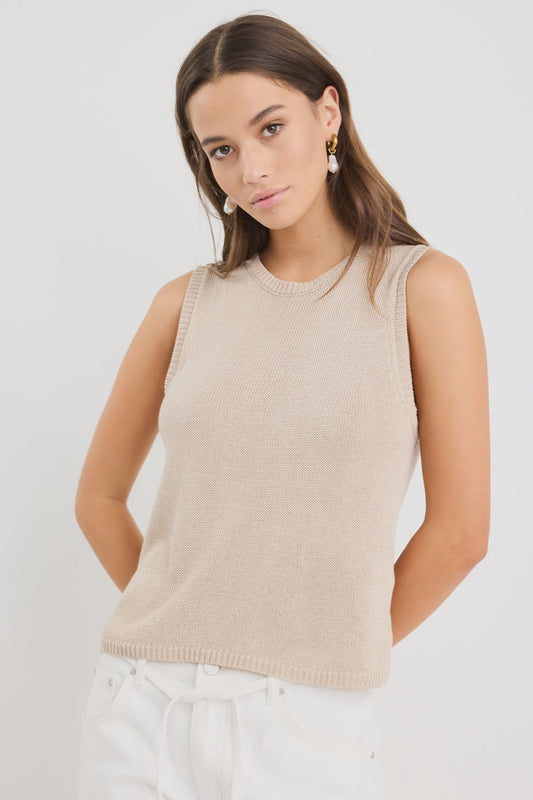 Salute Sand Relaxed Sleeveless Knit Tank Top