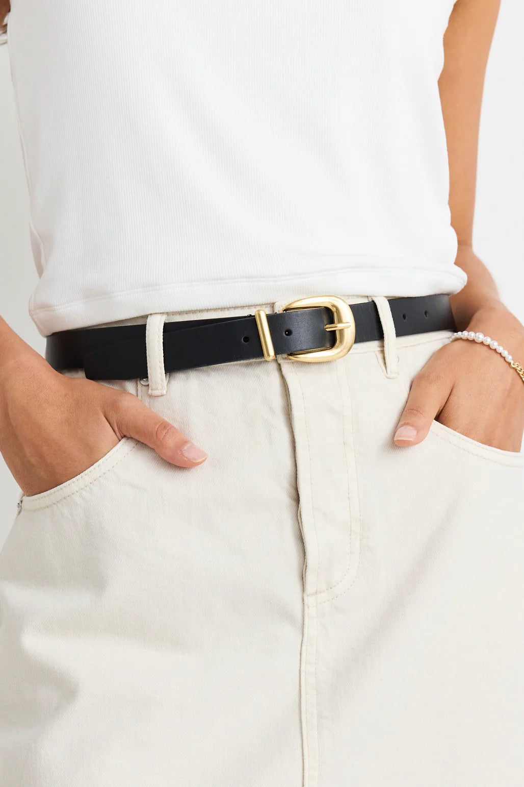 Gold Buckle Leather Belt Black