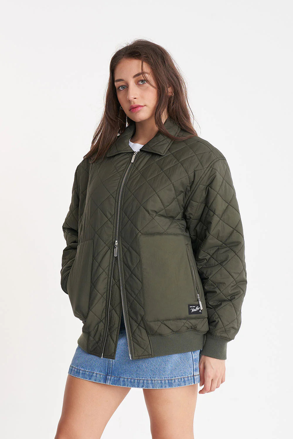 Quilted Longline Bomber  Cypress