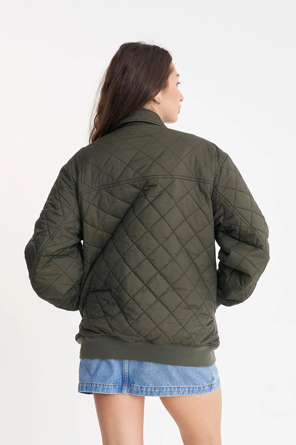 Quilted Longline Bomber  Cypress