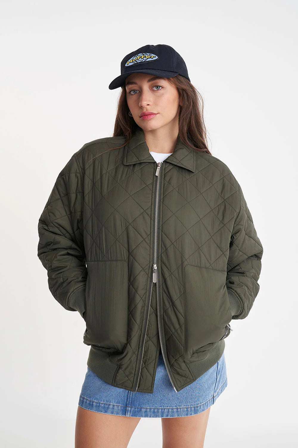 Quilted Longline Bomber  Cypress