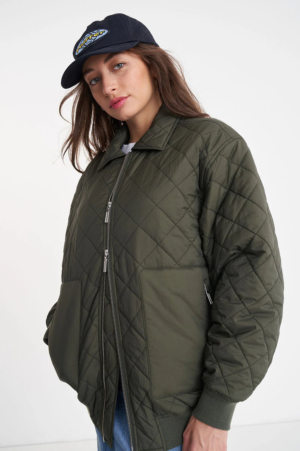 Quilted Longline Bomber  Cypress