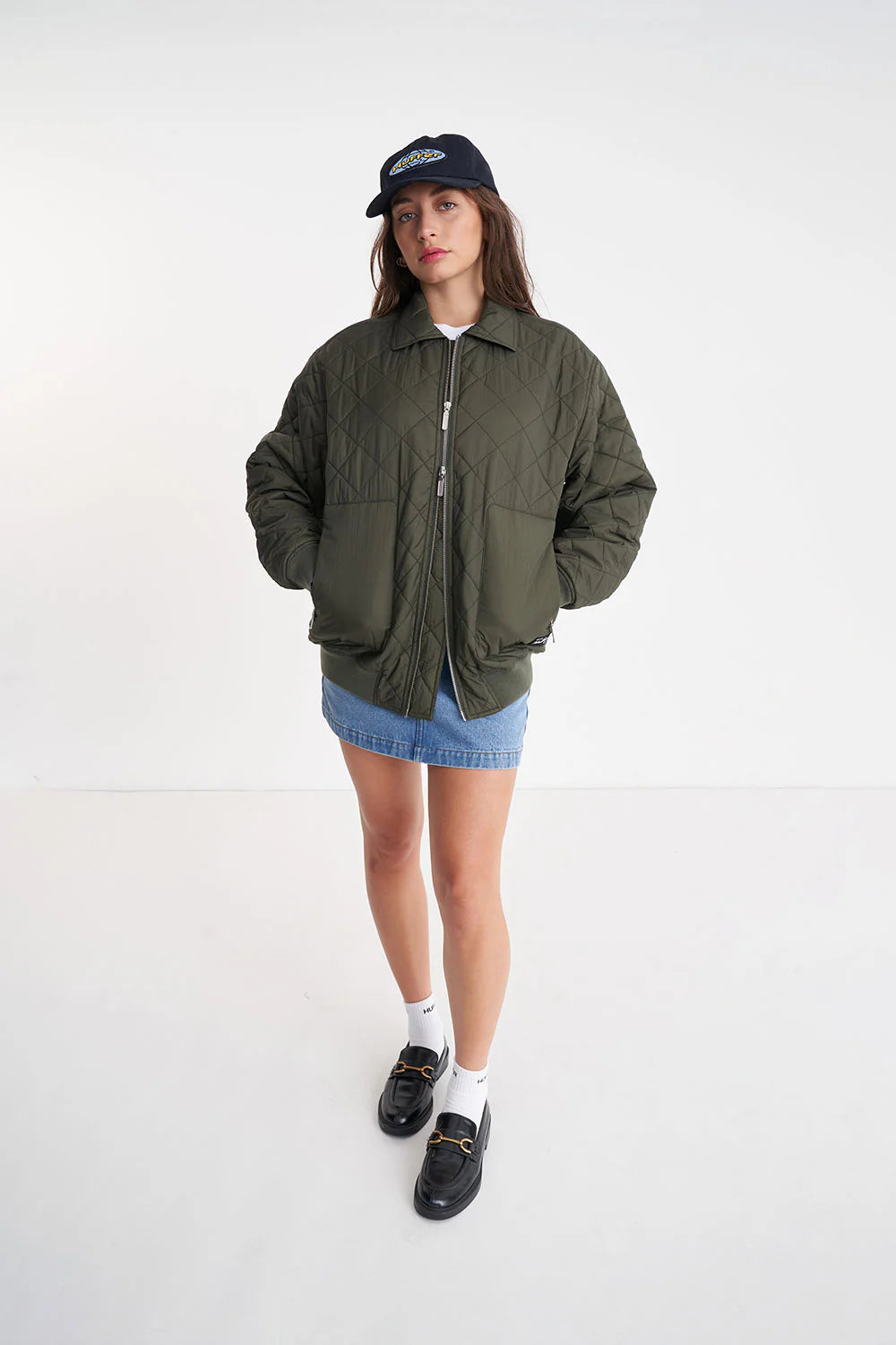 Quilted Longline Bomber  Cypress