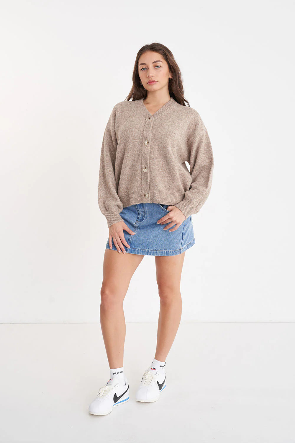 Kendall Crew Cardigan Oat Marle